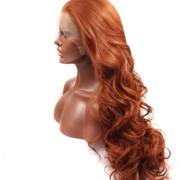 Copper Red LongWavy FreePart LaceFront Wigs